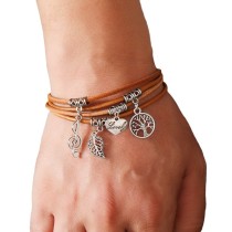 Vintage Western Cowboy Style Handwoven Multiple Pendant Love Life Tree Music Creative Leather Bracelet