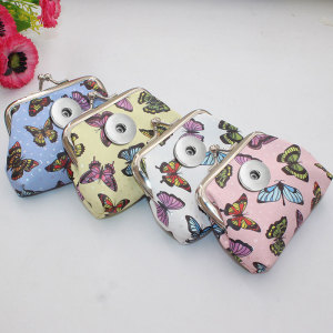 PU Butterfly Cute Mini Clip Bag Coin Storage Bag fit 20MM  Snaps button jewelry wholesale