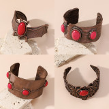 Vintage turquoise inlaid bracelet carved with vintage bohemian style accessories
