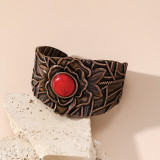 Vintage turquoise inlaid bracelet carved with vintage bohemian style accessories