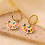 Stainless steel fan-shaped oil dripping colorful earrings