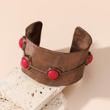 Vintage turquoise inlaid bracelet carved with vintage bohemian style accessories