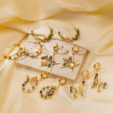 Stainless steel colored zircon hollow butterfly earrings