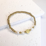Stainless steel round bead elastic star moon love freshwater pearl bracelet