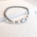 Stainless steel round bead elastic star moon love freshwater pearl bracelet