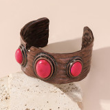 Vintage turquoise inlaid bracelet carved with vintage bohemian style accessories