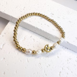 Stainless steel round bead elastic star moon love freshwater pearl bracelet