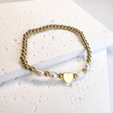 Stainless steel round bead elastic star moon love freshwater pearl bracelet