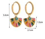 Stainless steel fan-shaped oil dripping colorful earrings