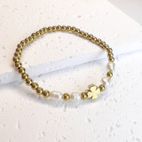 Stainless steel round bead elastic star moon love freshwater pearl bracelet