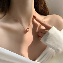 Stainless steel double ring Roman numeral necklace