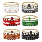 Bohemian Bracelet Set Soft Pottery Elastic Rope Bracelet Love Gold Separation Bead Jewelry