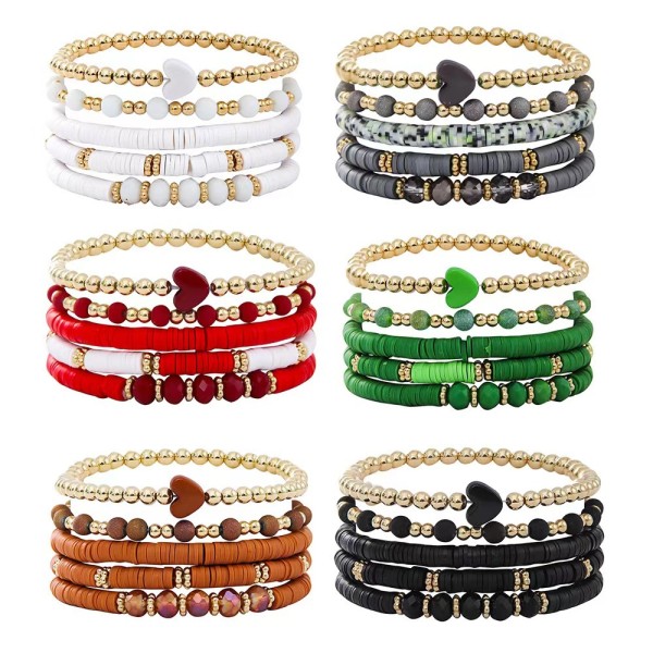 Bohemian Bracelet Set Soft Pottery Elastic Rope Bracelet Love Gold Separation Bead Jewelry