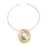 Alloy Collar Oval Metal Color Block Necklace