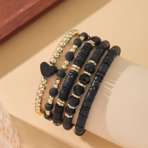 Bohemian Bracelet Set Soft Pottery Elastic Rope Bracelet Love Gold Separation Bead Jewelry
