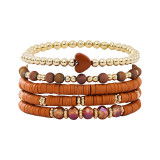 Bohemian Bracelet Set Soft Pottery Elastic Rope Bracelet Love Gold Separation Bead Jewelry
