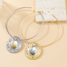 Alloy Collar Oval Metal Color Block Necklace