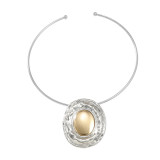 Alloy Collar Oval Metal Color Block Necklace