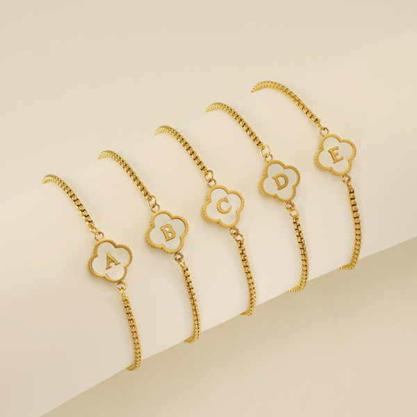 26 Stainless Steel Shell Clover Letter Bracelet