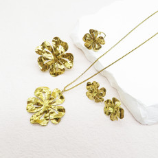 Stainless steel flower necklace, earrings, and ring