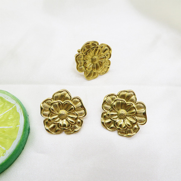 Stainless steel flower ring earring