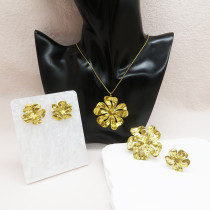 Stainless steel flower necklace, earrings, and ring