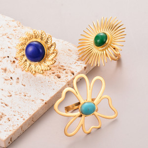 Stainless steel turquoise flower ring