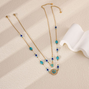 Stainless steel turquoise double-layer necklace