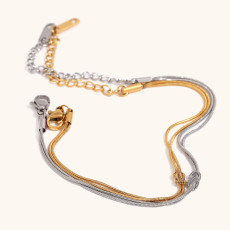 Stainless steel knotted thin snake chain double layered couple bracelet