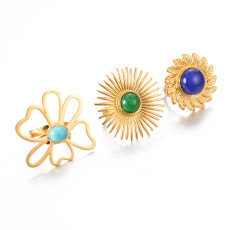 Stainless steel turquoise flower ring