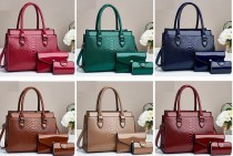 Large capacity single shoulder crossbody handbag embossed glossy leather three piece set