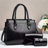 Large capacity single shoulder crossbody handbag embossed glossy leather three piece set
