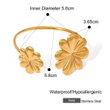 Stainless Steel Flower Bracelet Necklace Ring Earring Set