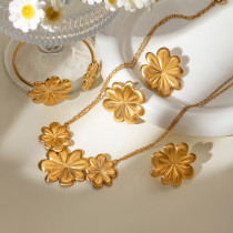 Stainless Steel Flower Bracelet Necklace Ring Earring Set