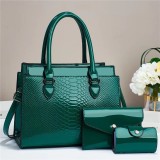 Large capacity single shoulder crossbody handbag embossed glossy leather three piece set