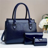 Large capacity single shoulder crossbody handbag embossed glossy leather three piece set