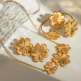 Stainless Steel Flower Bracelet Necklace Ring Earring Set