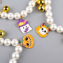 Pet pearl necklace decoration Halloween cat collar small dog bell neck accessory