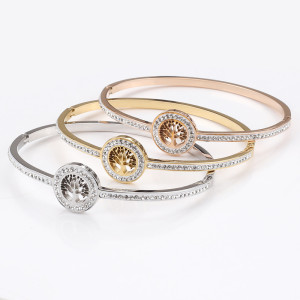 Stainless steel studded life tree bracelet