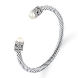 Stainless steel pearl wrapped bracelet