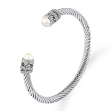 Stainless steel pearl wrapped bracelet