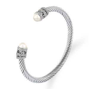 Stainless steel pearl wrapped bracelet