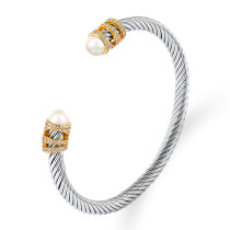 Stainless steel pearl wrapped bracelet