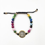 St. Benedict's Prayer Bead Bracelet Adjustable Rope Turquoise Bead Bracelet