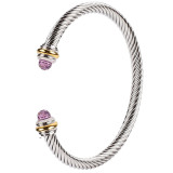 Stainless Steel Colorful Diamond Open Twisted Wire Bracelet