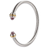 Stainless Steel Colorful Diamond Open Twisted Wire Bracelet