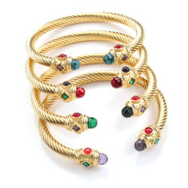 Stainless Steel Colorful Diamond Open Twisted Wire Bracelet