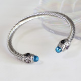 Stainless Steel Colorful Diamond Open Twisted Wire Bracelet