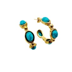 Stainless steel turquoise C-shaped earrings