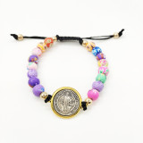St. Benedict's Prayer Bead Bracelet Adjustable Rope Turquoise Bead Bracelet